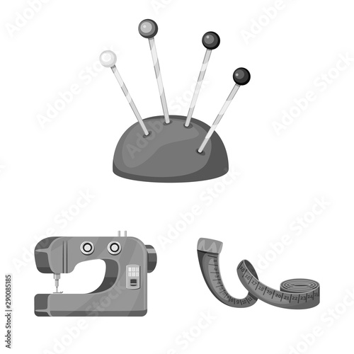 Isolated object of dressmaking and textile icon. Collection of dressmaking and handcraft stock vector illustration.