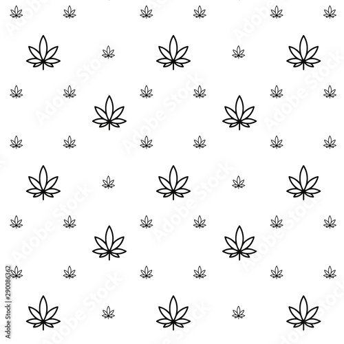 Vector seamless marijuana pattern.  Black leaves on white background.  © MILETA