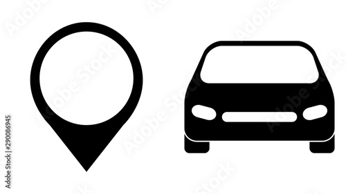 Pointer icon, car icon vector design. Couple of icons united by one topic