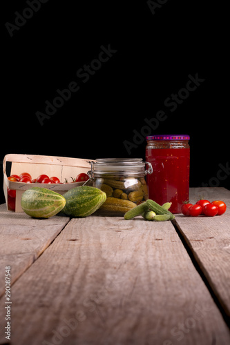 cucumber tomatoes cherry tomato jam canned corinichon photo