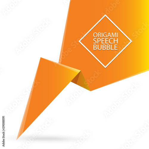 Abstract orange origami speech bubble or banner isolated on white background. Ribbon banner, scroll, price tag, sticker, badge, poster. © zmiter