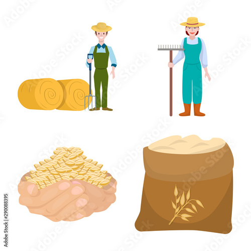 Isolated object of farm and arable logo. Collection of farm and wheat stock symbol for web.
