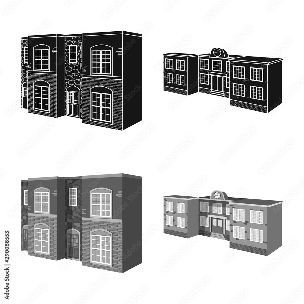 Isolated object of facade and housing logo. Set of facade and infrastructure stock vector illustration.