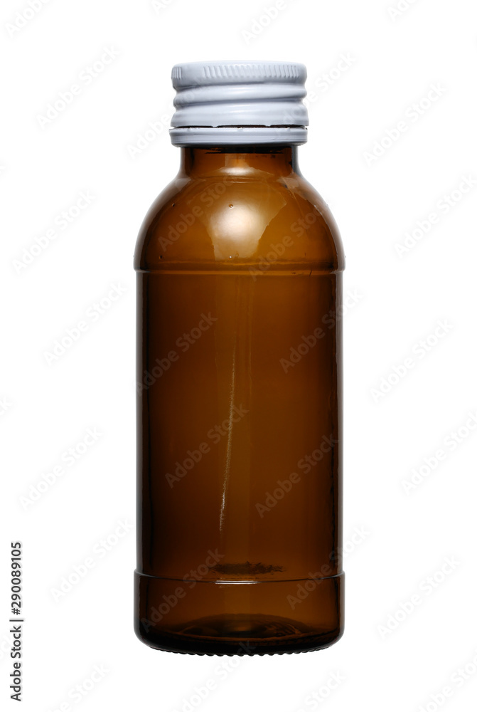 Glass bottle for energy drink vitamin syrup (with clipping path) isolated on white background Glass bottle for energy drink vitamin syrup (with clipping path) isolated on white background