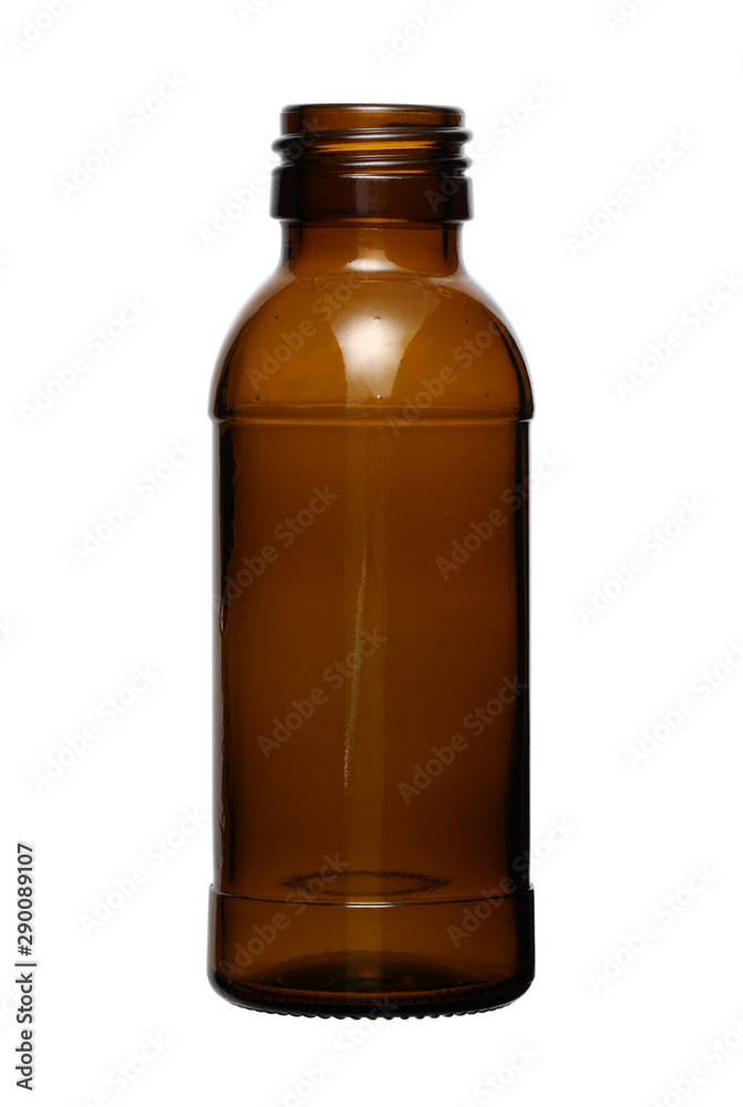 Glass bottle for energy drink vitamin syrup (with clipping path) isolated on white background Glass bottle for energy drink vitamin syrup (with clipping path) isolated on white background