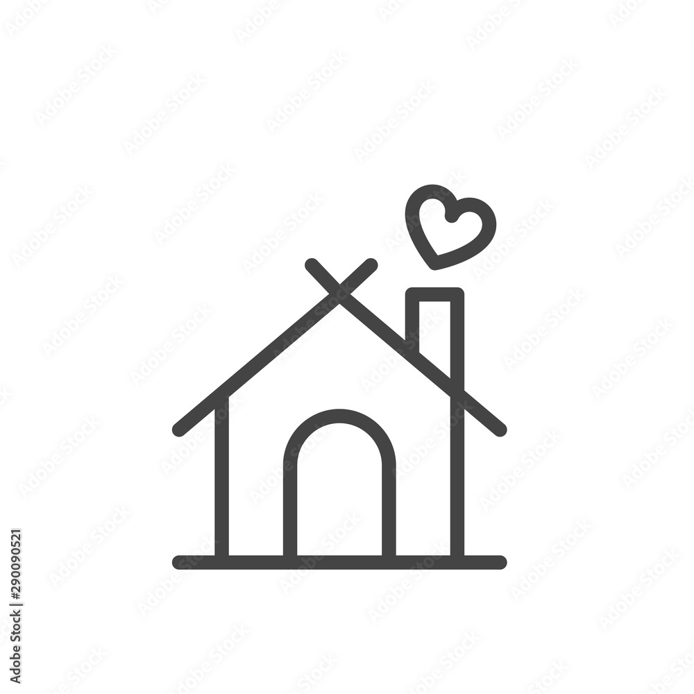 Home with heart icon vector isolated modern outline on white background Home with heart icon vector isolated modern outline on white background