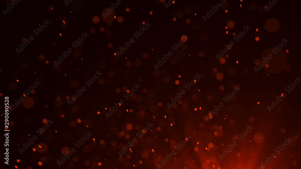 Fire flying sparks. Burning red sparks. Blurred bright light. 3D rendering