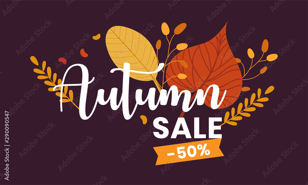 Hello Autumn. Typography text on autumn sale, use for banner, poster,badges,etc.