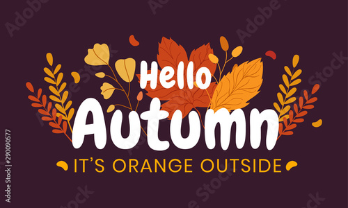 Hello Autumn. Typography text on autumn  use for banner  poster badges etc.
