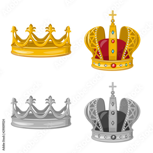 Vector design of medieval and nobility sign. Collection of medieval and monarchy stock vector illustration.
