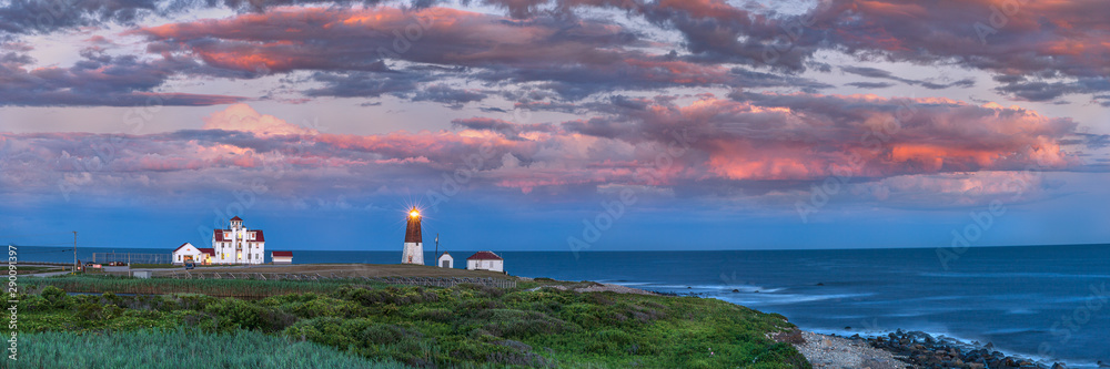 Point Judith Lighthouse at Sunset, Narraganset, Rhode Island, USA