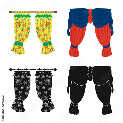 Vector design of curtains and drapes sign. Set of curtains and blinds stock symbol for web.