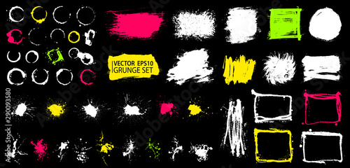 Grunge set. Detailed textures. Paint stain. Ink splash. Strokes. Splatter. Grunge backgrounds collection. Place for text or logo.