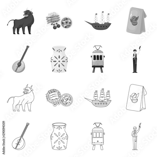 Isolated object of and historic logo. Set of and country stock vector illustration.
