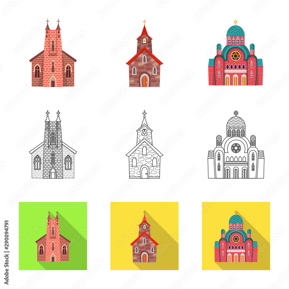 Vector design of cult and temple symbol. Set of cult and parish stock vector illustration.