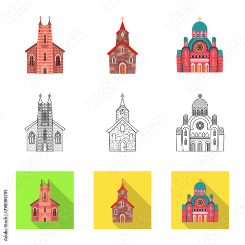 Vector design of cult and temple symbol. Set of cult and parish stock vector illustration.