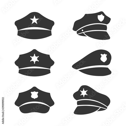 vector black police hat icons set