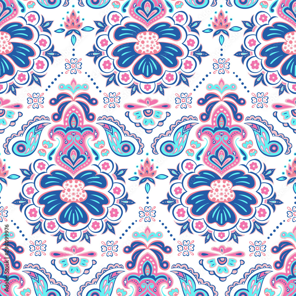 Colorful Indian rug paisley ornament pattern design.