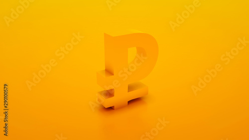 Symbol of russian ruble isolated on yellow color background. 3d illustration