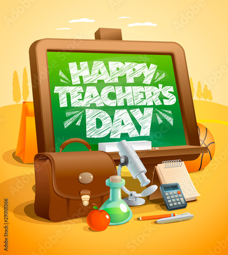 Happy teacher's day card illustration with autumn landscape
