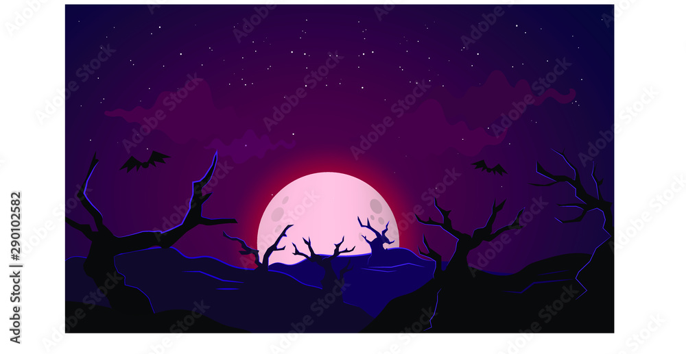illustration halloween background landscape forest in the night