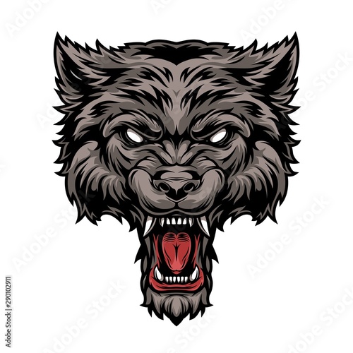 Colorful dangerous scary ferocious wolf head