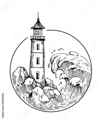 Lighthouse sketch. Hand drawn illustration converted to vector