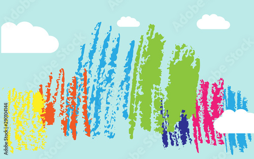 Sky background with clouds, colorful cartoon design vector illustration