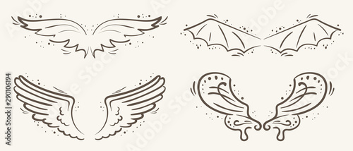 Vector set of wing and decorative elements vintage style