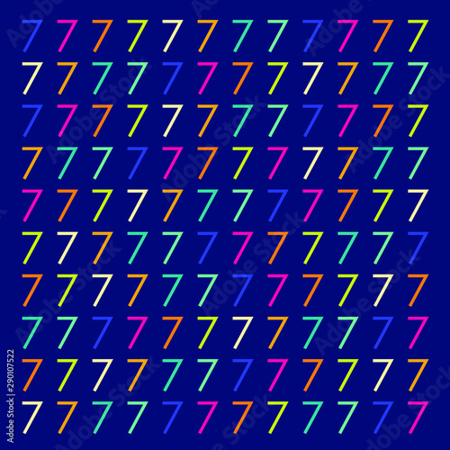 Abstract background of Number repeated. Memphis style. Bright and colorful, 90s style. Vector pattern. Neon colors