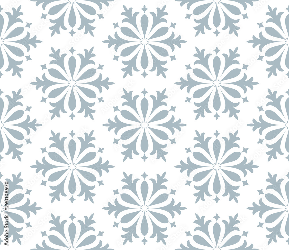 Flower geometric pattern. Seamless vector background. White and blue ornament. Ornament for fabric, wallpaper, packaging. Decorative print Flower geometric pattern. Seamless vector background. White and blue ornament. Ornament for fabric, wallpaper, packaging. Decorative print