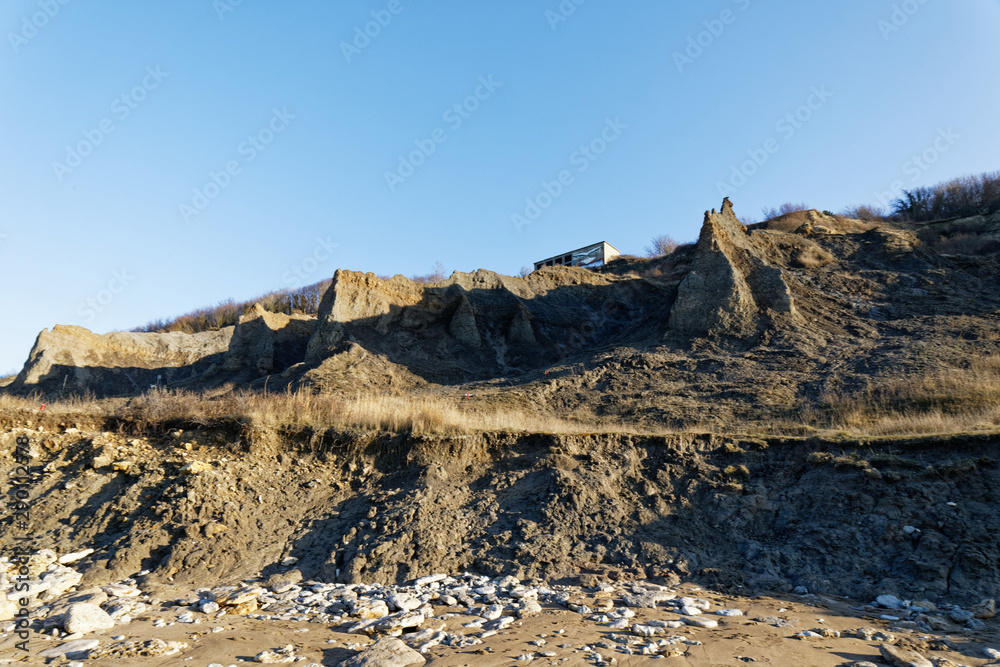 Ruins on the beach of Villers-sur-Mer, Normandy, France