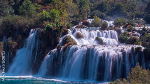 Fototapeta Naklejka Na Ścianę i Meble -  The main waterfall of Krka National Park, Croatia. The effect of silk water.