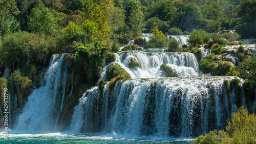 The main waterfall of Krka National Park, Croatia. The effect of frozen water.