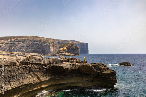Stunning view at the coast of Dwejra Bay with the Fungus Rock on Gozo island in Malta