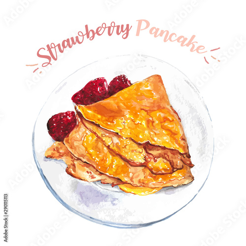 Watercolor Strawberries English Pancakes with Honey