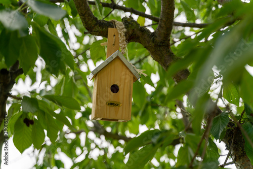 Vogelhaus im Kirschbaum Holz Blechdach