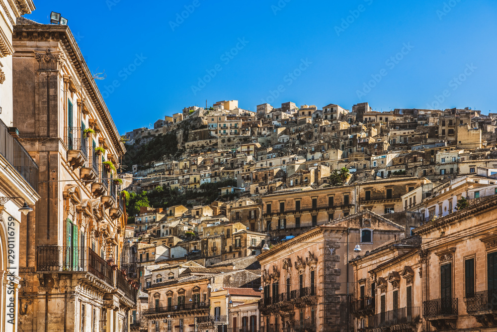 Cityview of baroque sicilian town Modica in the province of Ragusa in Sicily, south Italy
