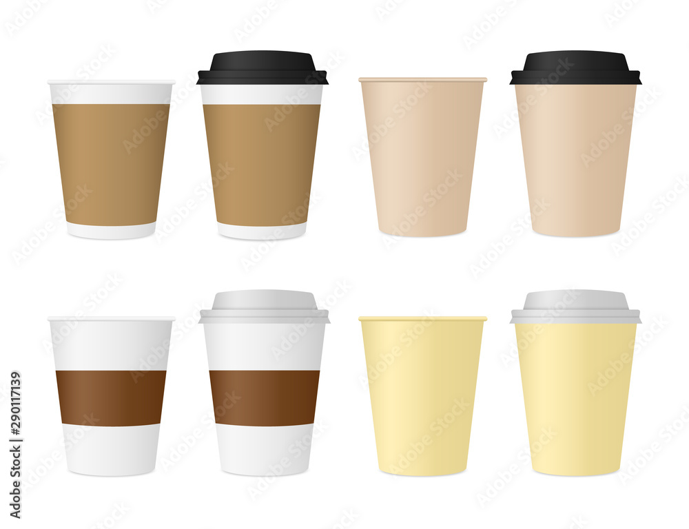 Paper cups for coffee and tea. Disposable cups with a lid. Paper cups for coffee and tea. Disposable cups with a lid.