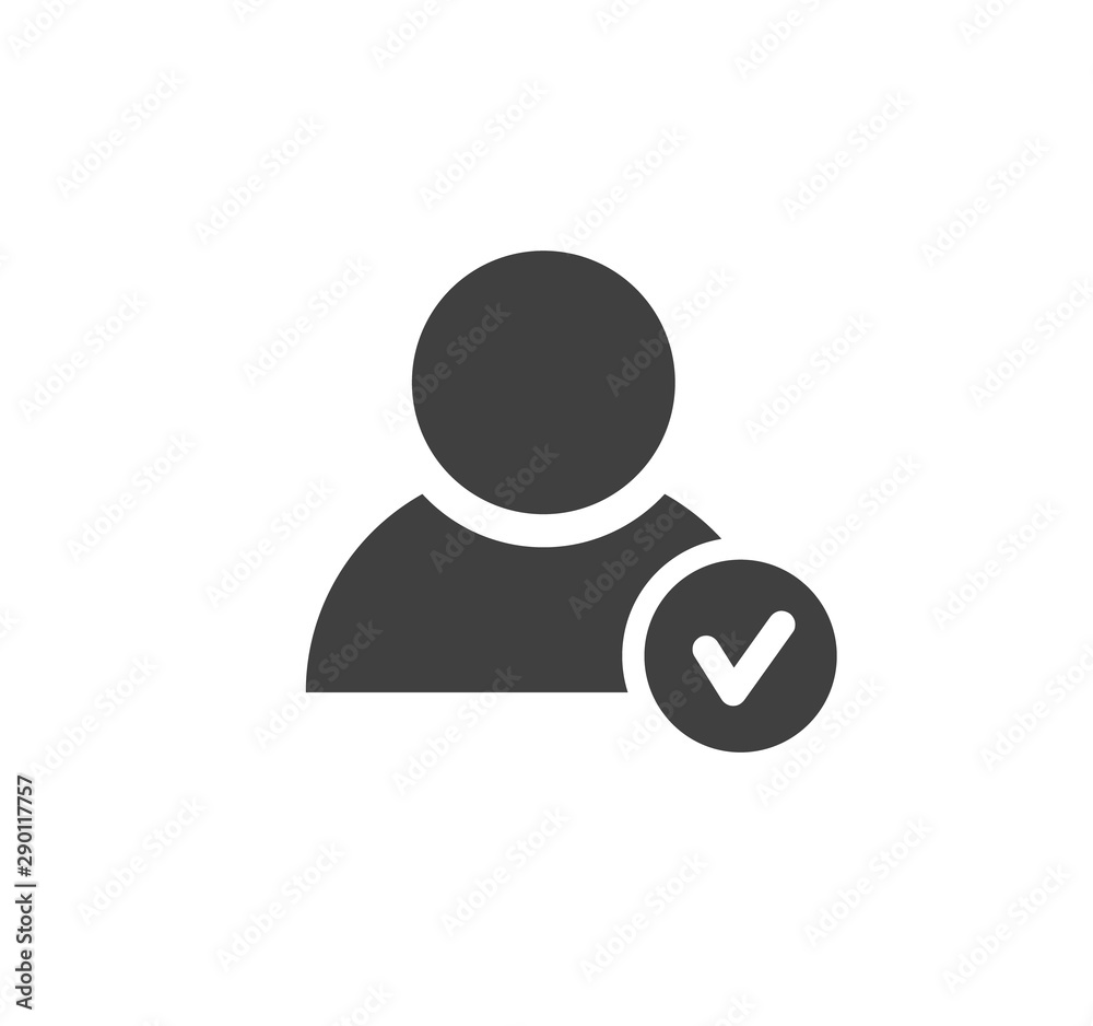 Profile approved icon. Check mark. Vector illustration. Profile approved icon. Check mark. Vector illustration.