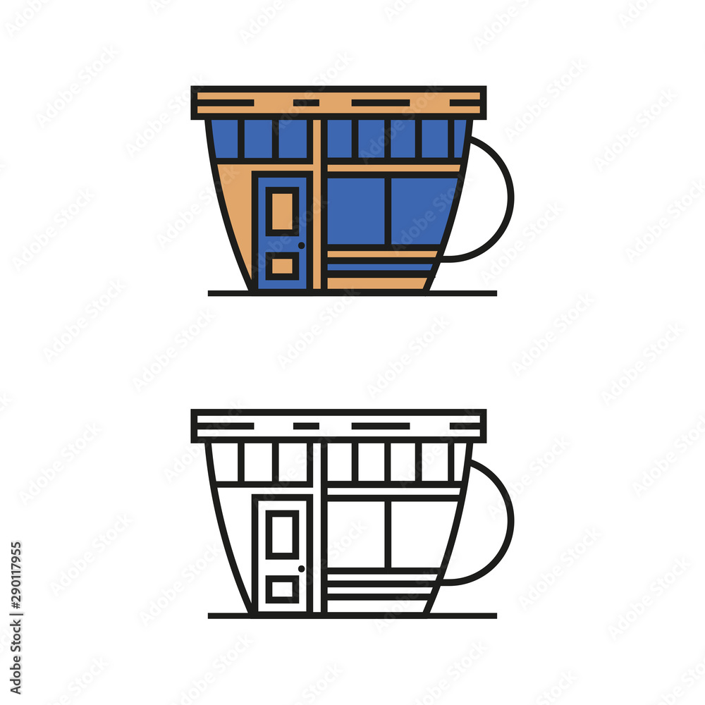 Cafe in the form of a cup vector illustration isolated on white background