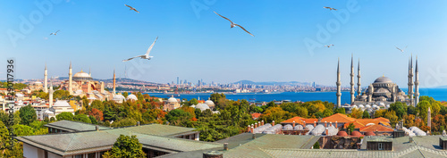 Istanbul panorama: view on the Hagia Sophia and the Sultan Ahmed Mosque