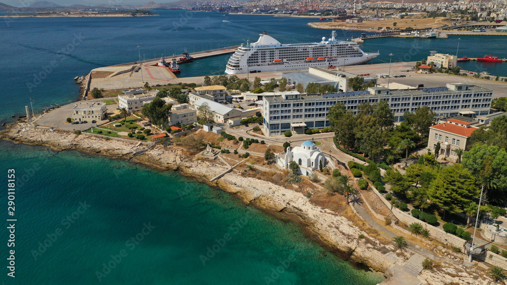 Aerial drone photo of public Naval Academy near port of Piraeus, Attica, Greece