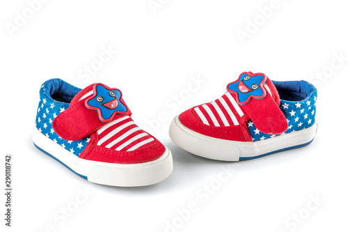 The blue and red children's sports shoes isolated on a white background