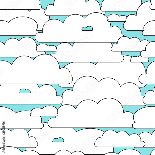 Seamless vector clouds on a blue background. Design suitable for fabric, wallpaper, wrapping paper, posters.