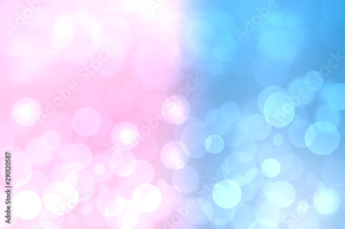 Abstract blurred vivid spring summer light delicate pastel pink blue bokeh background texture with bright soft color circles and bokeh lights. Card concept. Beautiful backdrop illustration.