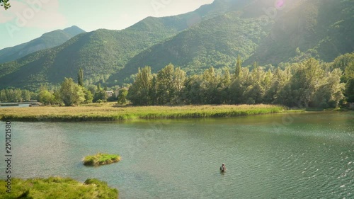 Fly fishing in a river in the Pyrenees / Noguera Pallaresa River photo