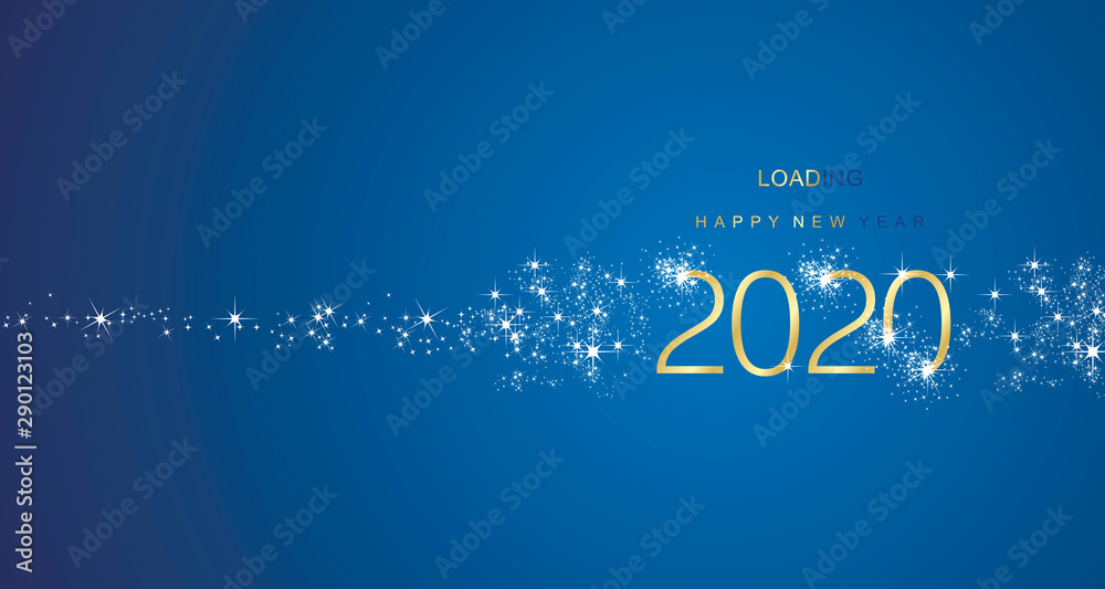 New Year 2020 greetings loading firework gold white blue color vector New Year 2020 greetings loading firework gold white blue color vector