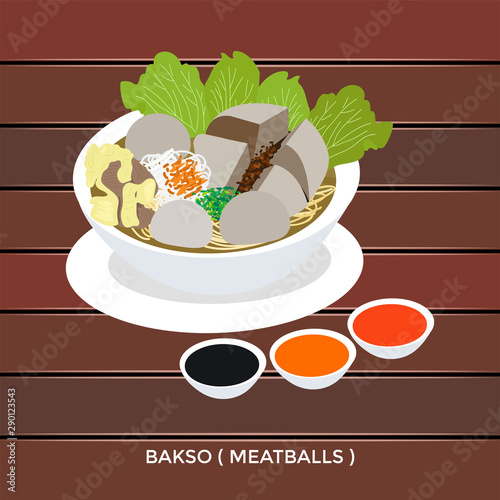 illustration vector bakso. indonesian meatball soup and noodle with babat iso
