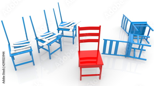 Concept of various chairs in blue and red colors